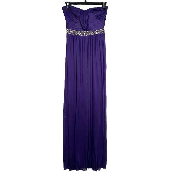 Size 3/4 Purple Prom Dress Bling Jeweled Gown Maxi Dress Formal Ruched Empire - Picture 1 of 13
